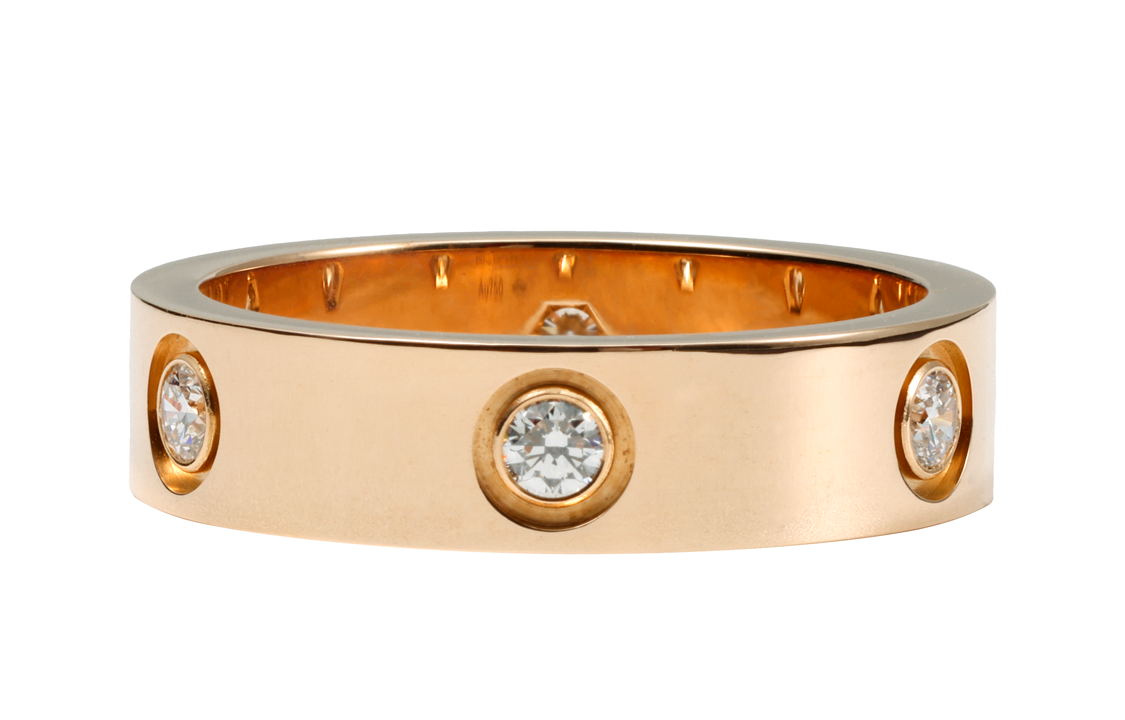 Shop 卡地亞 LOVE 18K玫瑰金全鑽刻字對戒情侶款飾品 B4097500