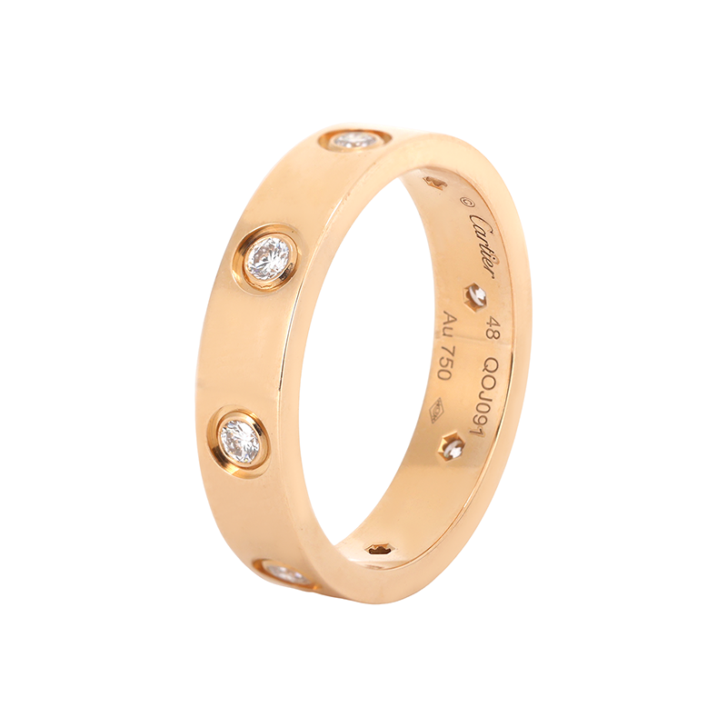 Cartier Love Ring 18K Rose Gold with 8 Diamonds, Unisex Couple Jewelry. B4050800