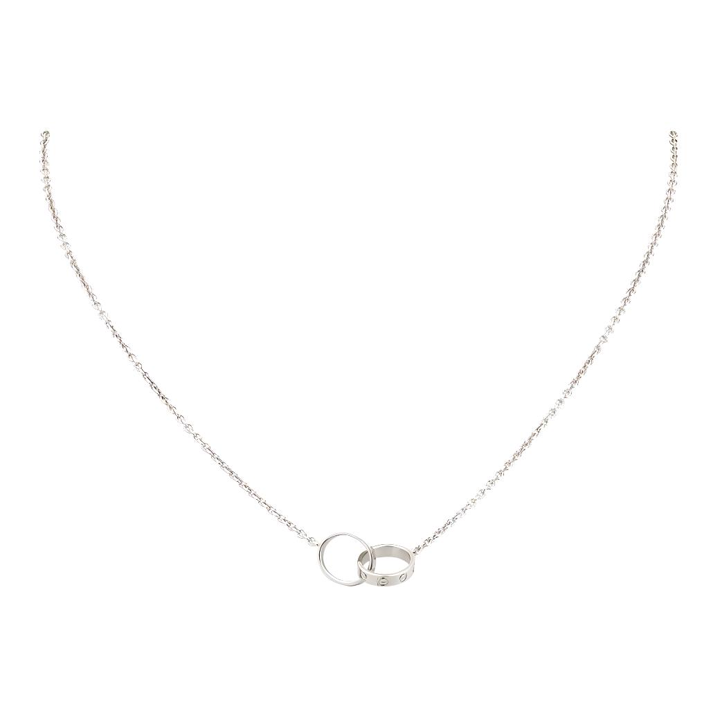 Cartier LOVE Series 18k White Gold Interlocking Necklace Unisex Couple Design B7212500
