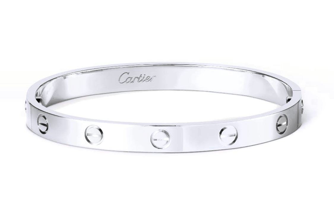 Shop Cartier LOVE系列橢圓6.1mm 18K白金手鐲 情侶款 男女適用 B6067617