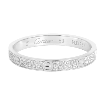 Cartier LOVE Small Full Pavé 18K White Gold Ring 2.6mm Unisex Couple's Edition. B4218200