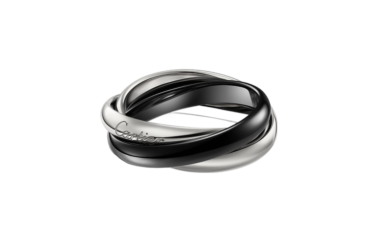 Cartier Multi-Ring Logo Decor 18K White Gold Ceramic Ring Unisex Black Gray B4234100