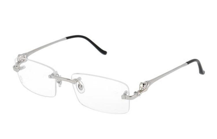 Cartier Panthère Rimless Silver Metal Rectangular Optical Glasses for Men. CT0281O-004