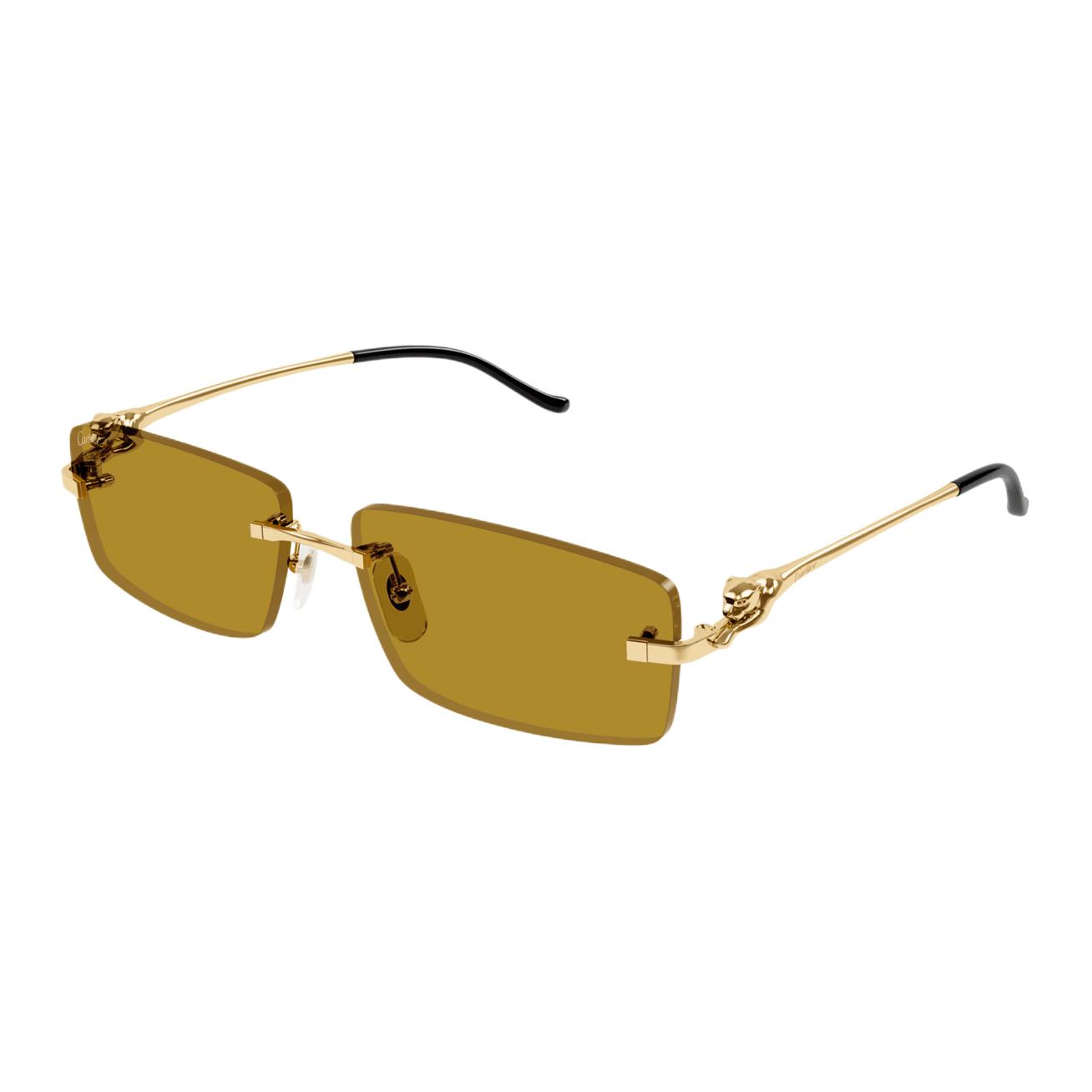 Cartier Panther Design Rectangular Gold Metal Sunglasses Unisex Couple Style. CT0430S003