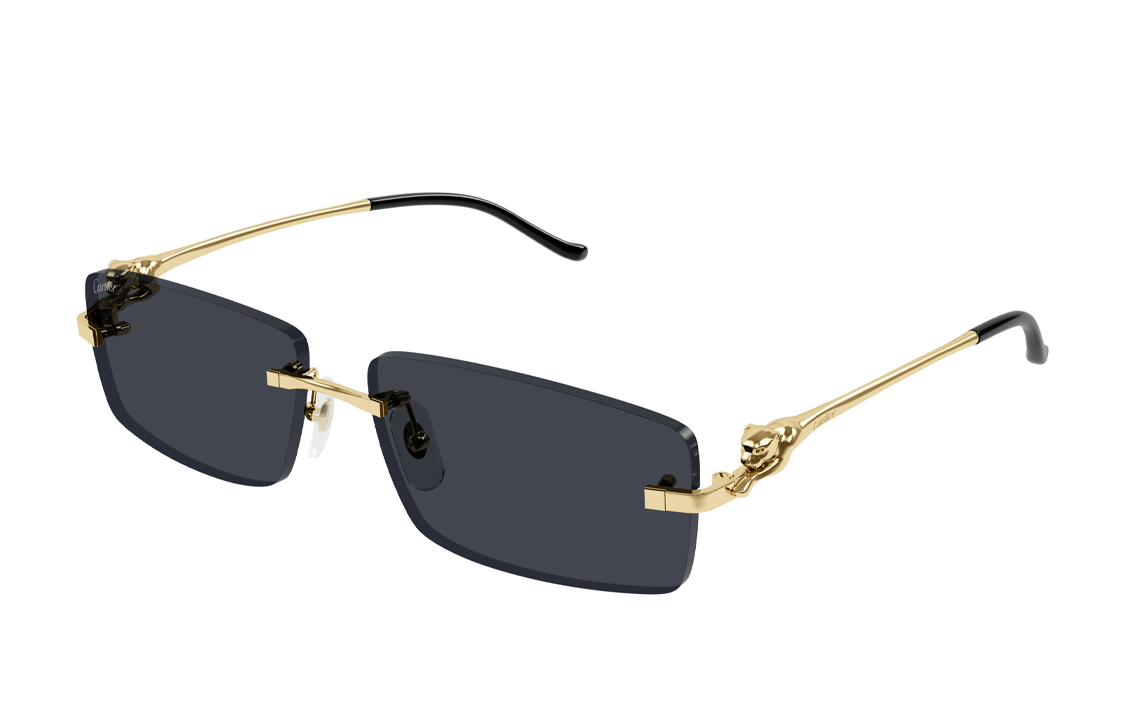 Order 卡地亞獵豹設計金色長方形金屬太陽眼鏡 情侶款男女通用 CT0430S003