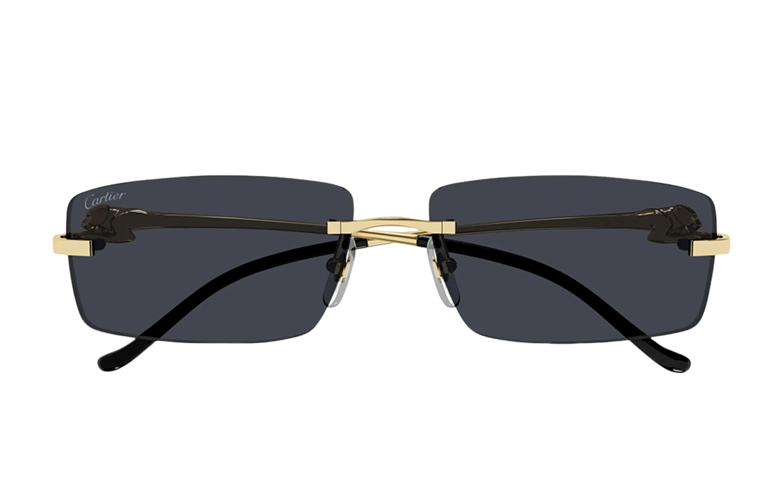 Lookbook 卡地亞獵豹設計金色長方形金屬太陽眼鏡 情侶款男女通用 CT0430S003
