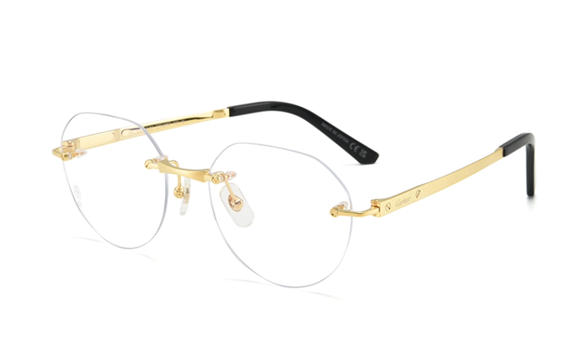 Order Cartier 無框鈦金不規則光學眼鏡框 男女通用 金色 CT0408-001