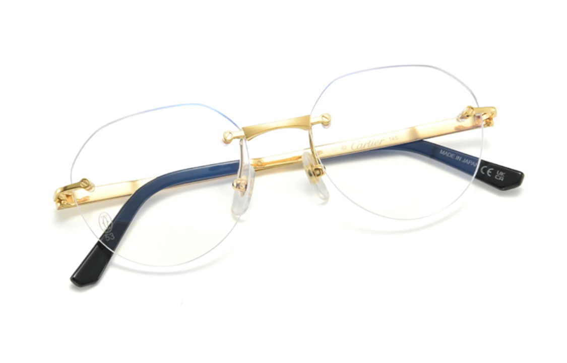 Lookbook Cartier 無框鈦金不規則光學眼鏡框 男女通用 金色 CT0408-001