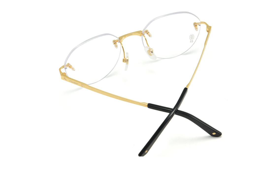 Shop Cartier 無框鈦金不規則光學眼鏡框 男女通用 金色 CT0408-001