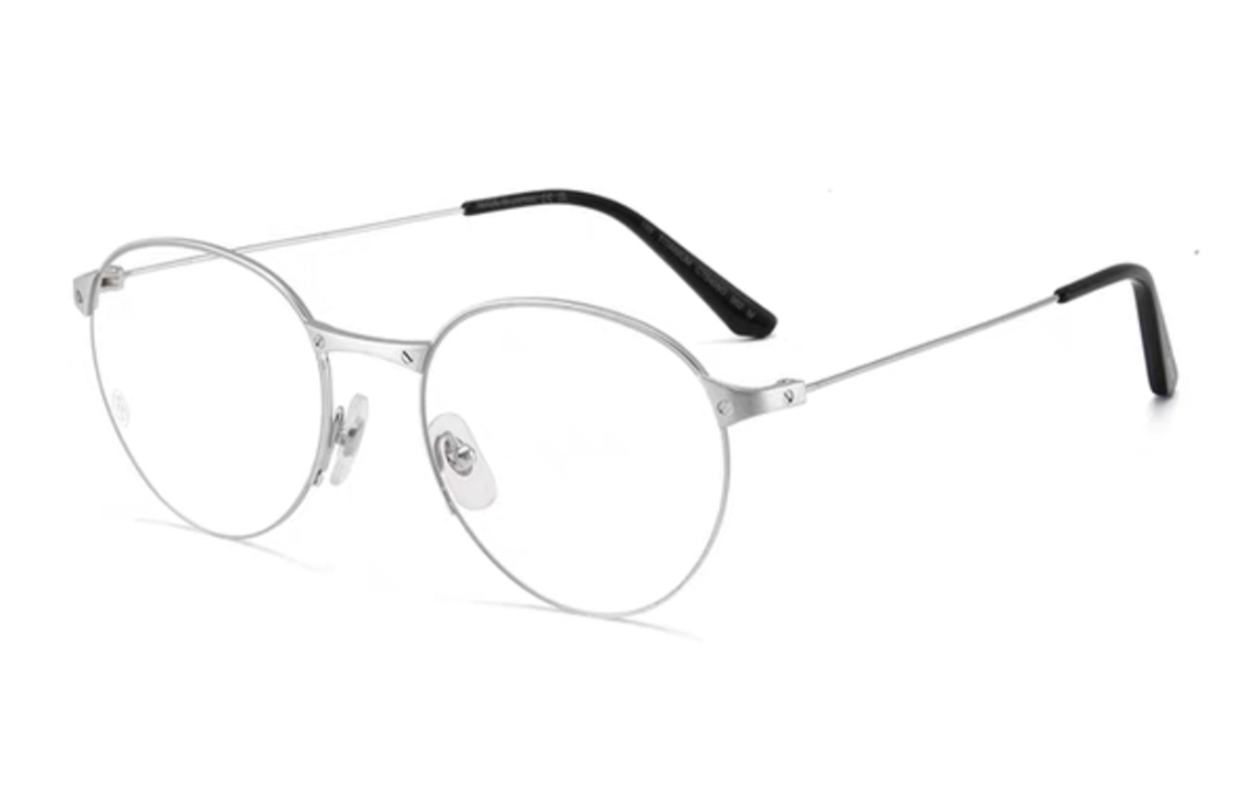 Order 卡地亞 Santos 鈦金屬全框橢圓眼鏡 銀色 男女情侶款 CT0405O-002