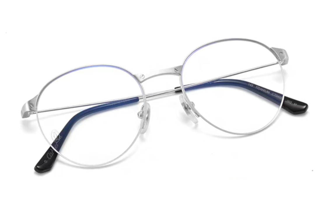 Lookbook 卡地亞 Santos 鈦金屬全框橢圓眼鏡 銀色 男女情侶款 CT0405O-002