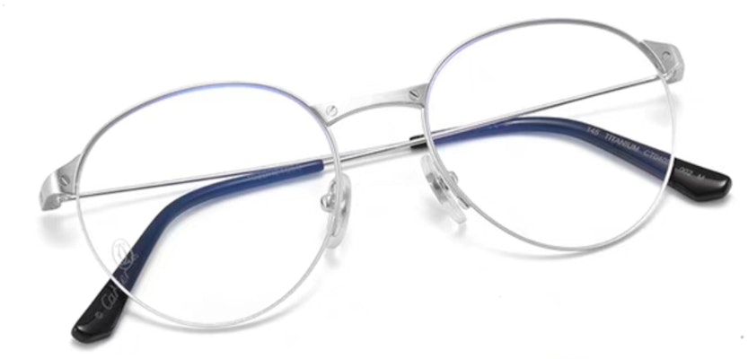 卡地亞 Santos 鈦金屬全框橢圓眼鏡 銀色 男女情侶款 CT0405O-002 Lookbook 卡地亞 Santos 鈦金屬全框橢圓眼鏡 銀色 男女情侶款 CT0405O-002