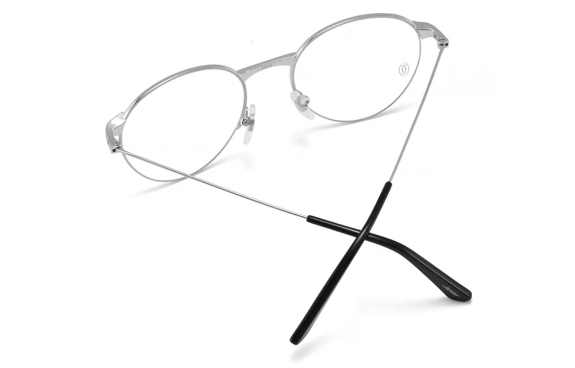 Shop 卡地亞 Santos 鈦金屬全框橢圓眼鏡 銀色 男女情侶款 CT0405O-002