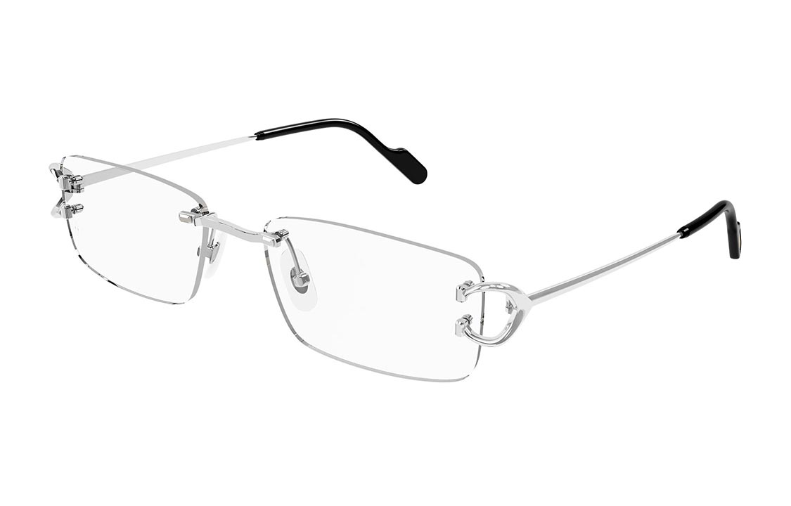 Cartier Silver Metal Rimless Rectangular Optical Eyeglass Frames for Men. CT0344O-002 FA 圖 2