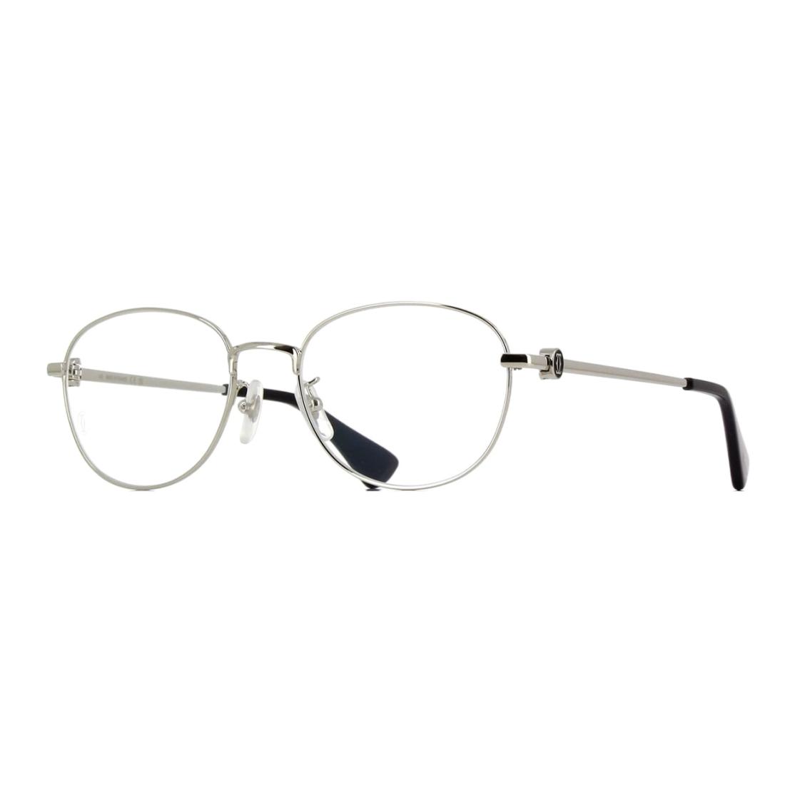Cartier Silver Oval Metal Optical Eyeglasses for Men with Solid Color Temples CT0491OA
