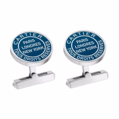 Cartier Silver Stamp Pattern Blue Cufflinks for Men. OG000716