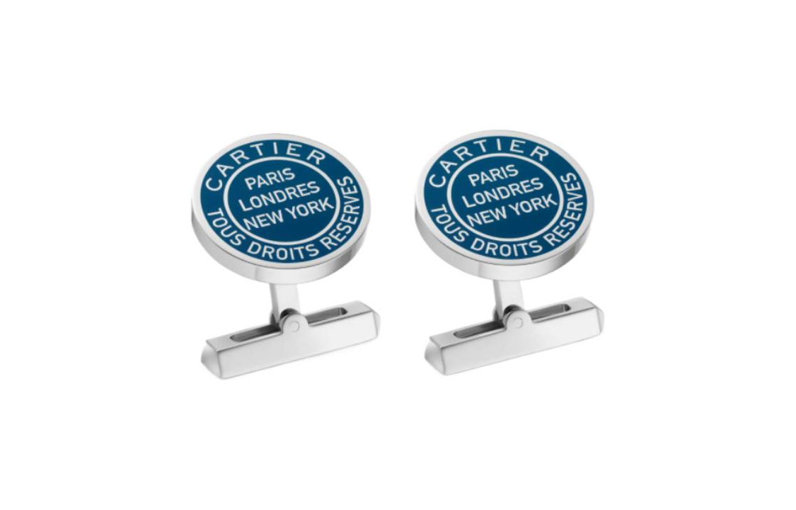 Cartier Silver Stamp Pattern Blue Cufflinks for Men. OG000716 圖 2