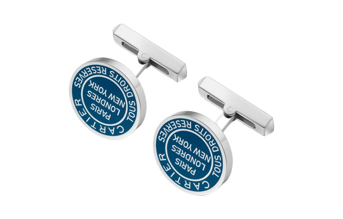 Cartier Silver Stamp Pattern Blue Cufflinks for Men. OG000716 圖 3