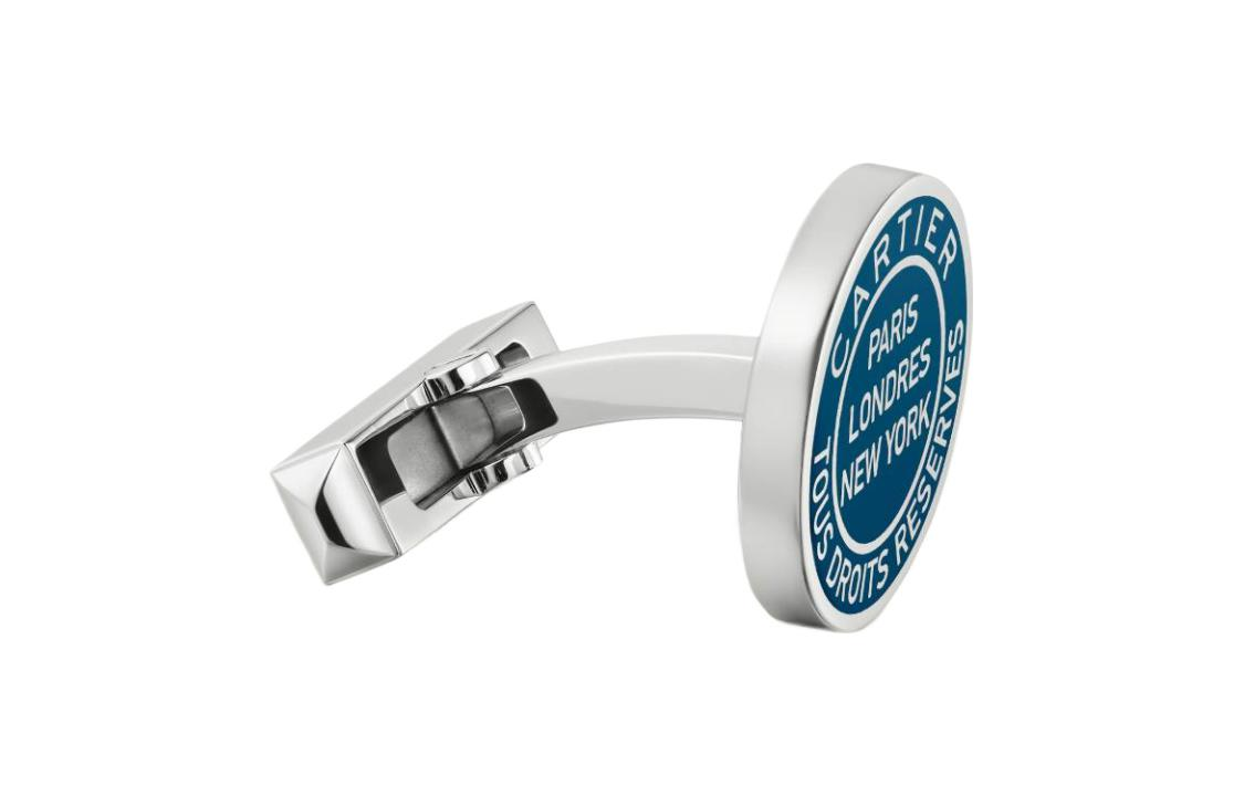 Cartier Silver Stamp Pattern Blue Cufflinks for Men. OG000716 圖 5