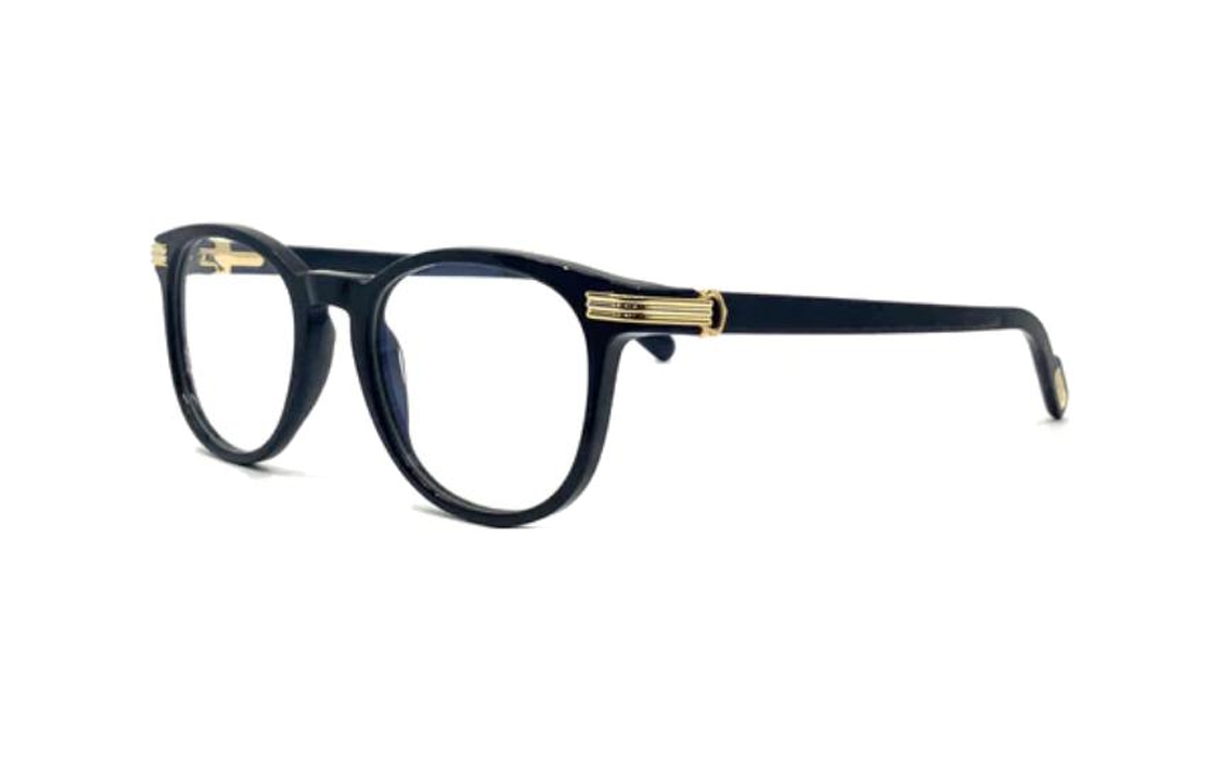 Cartier Striped Acetate Irregular Optical Glasses Unisex Black CT0221O001