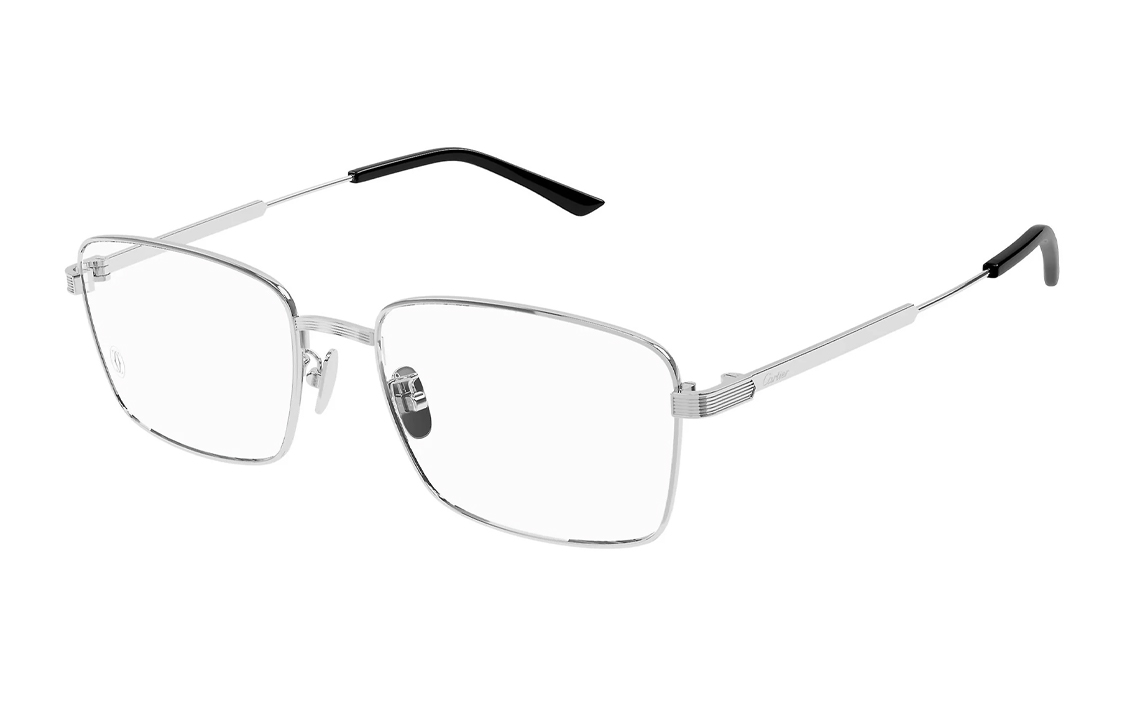 Shop Cartier 鈦金屬不規則銀色眼鏡框 情侶設計 男女通用款 CT0347O-002