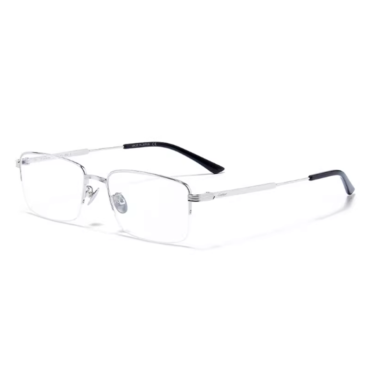 Cartier Titanium Rectangle Optical Frames Unisex Silver Engraved Temples CT0348O-002-Silver