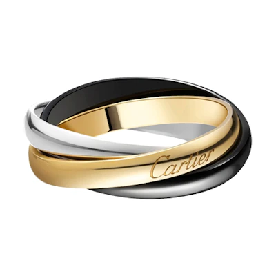 Cartier Trinity 18K Gold White Gold Ceramic Ring Unisex Couple's Ring. B4235600