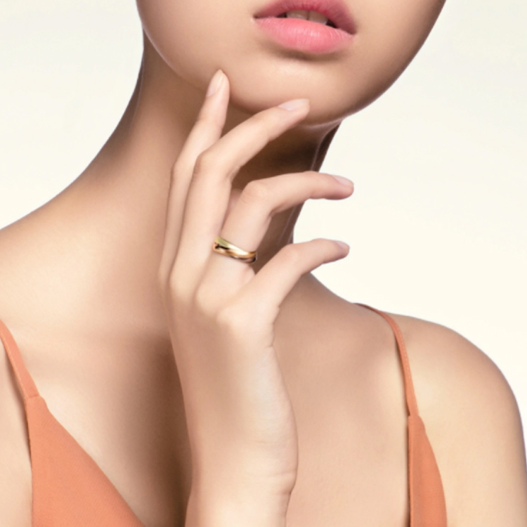 Purchase 卡地亚三色金戒指18K金 银/玫瑰金 情侣款窄版小号 B4086100