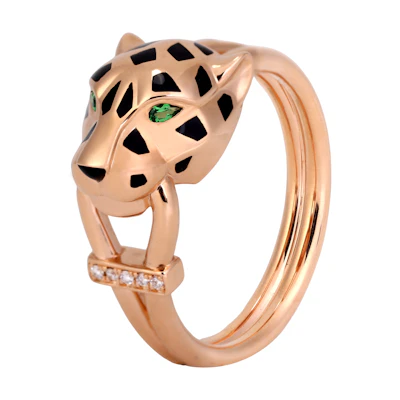 Cartier Tsavorite Garnet & Onyx 18K Rose Gold Ring Unisex Couple Design. B4221400