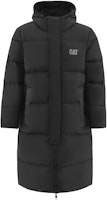 CAT Long Hooded Down Jacket with Logo, Dual Zippers - Black CM3DWT41081 CAT Long Hooded Down Jacket with Logo, Dual Zippers - Black CM3DWT41081