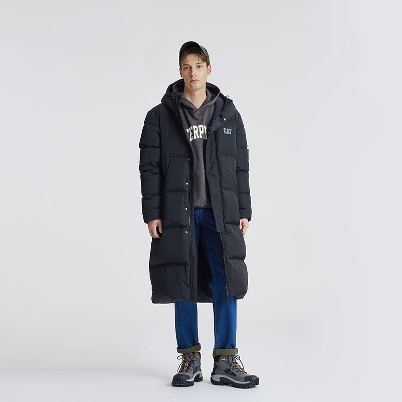Shop CAT Jaket Panjang Hoodie Down dengan Logo, Resleting Ganda - Hitam CM3DWT41081