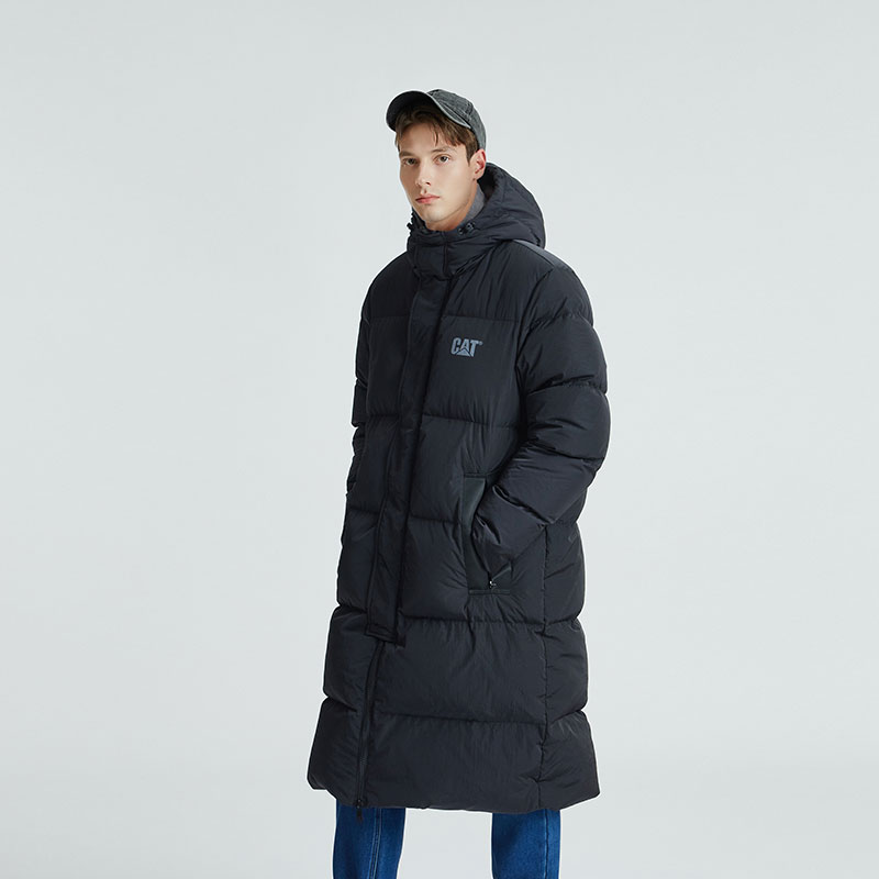 Cheap CAT Jaket Panjang Hoodie Down dengan Logo, Resleting Ganda - Hitam CM3DWT41081
