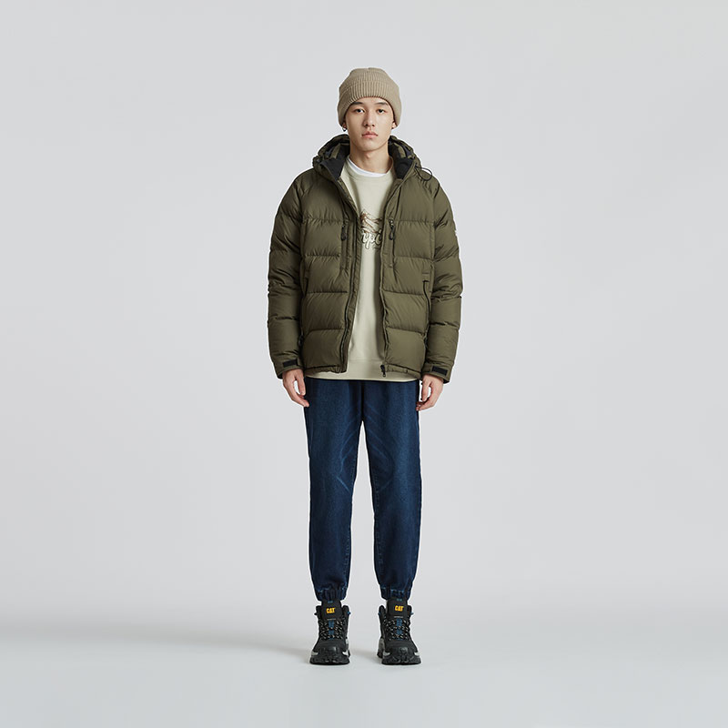 Shop Jaket Pendek Hoodie Bulu CAT Outdoor - Hijau Tua. CM3DWT47071