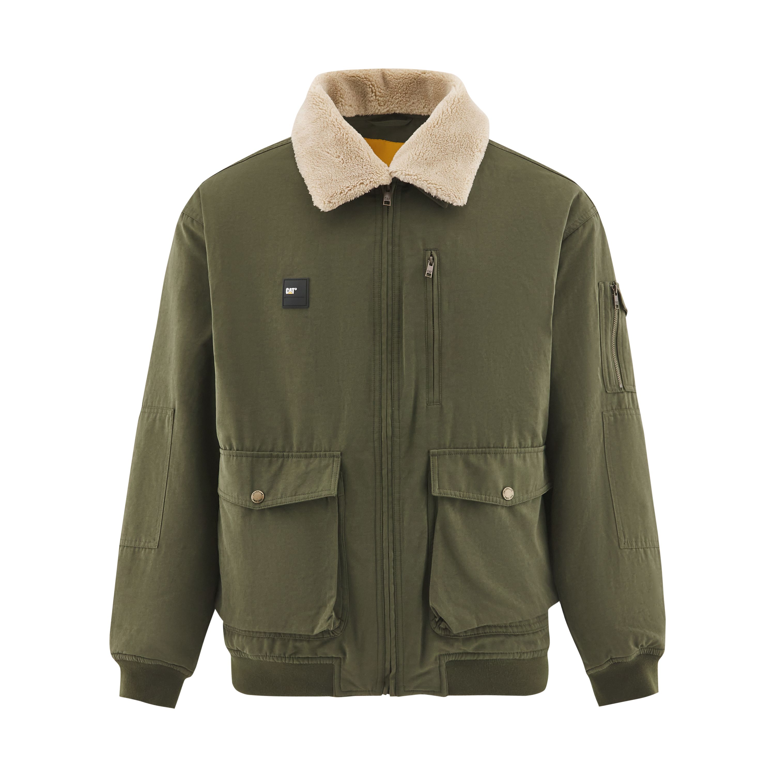 CAT  Retro Casual Zipper Cotton Jacket with Collar Long Sleeve - Green. CM3QJT41031