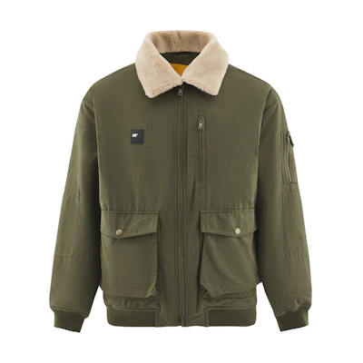 CAT Retro Casual Zipper Cotton Jacket with Collar Long Sleeve - Green. CM3QJT41031