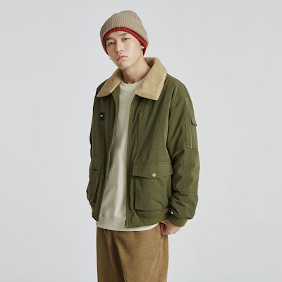 CAT レトロカジュアルコットンジッパージャケット 襟付き長袖 - グリーン. CM3QJT41031 Details for CAT レトロカジュアルコットンジッパージャケット 襟付き長袖 - グリーン. CM3QJT41031
