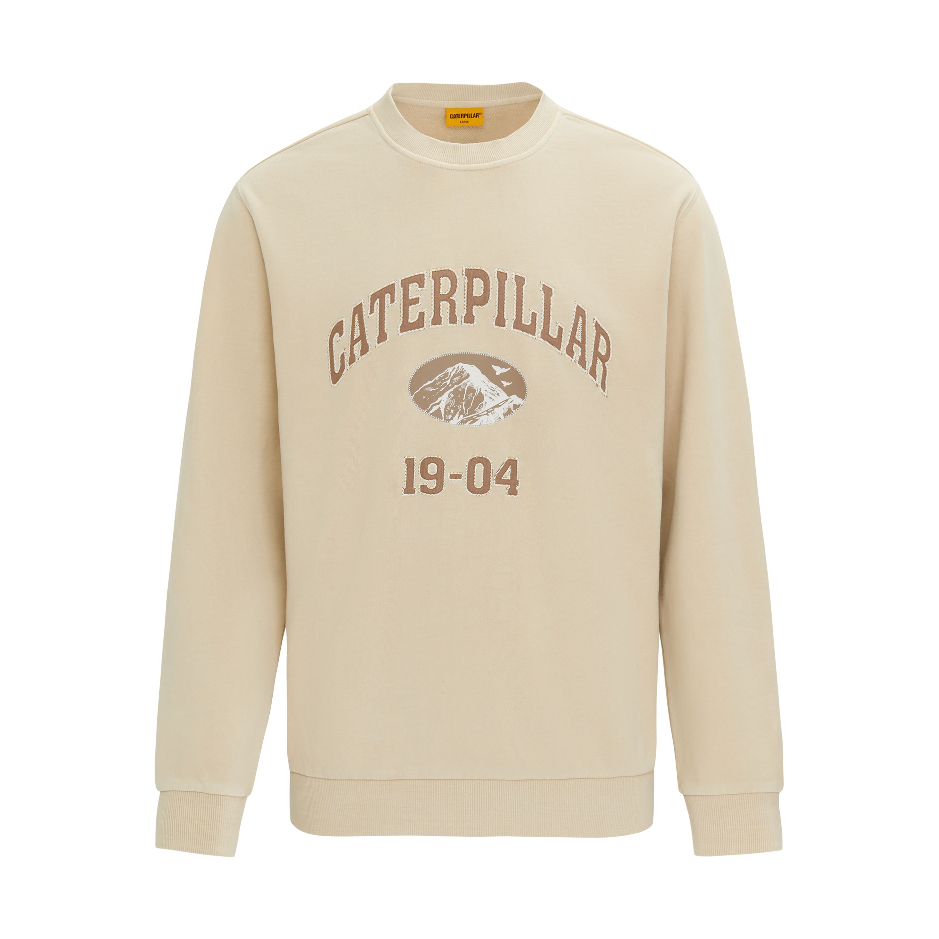 CAT Casual Numeric Print Crewneck Pullover Sweatshirt Men Light Khaki CN1SWU16081