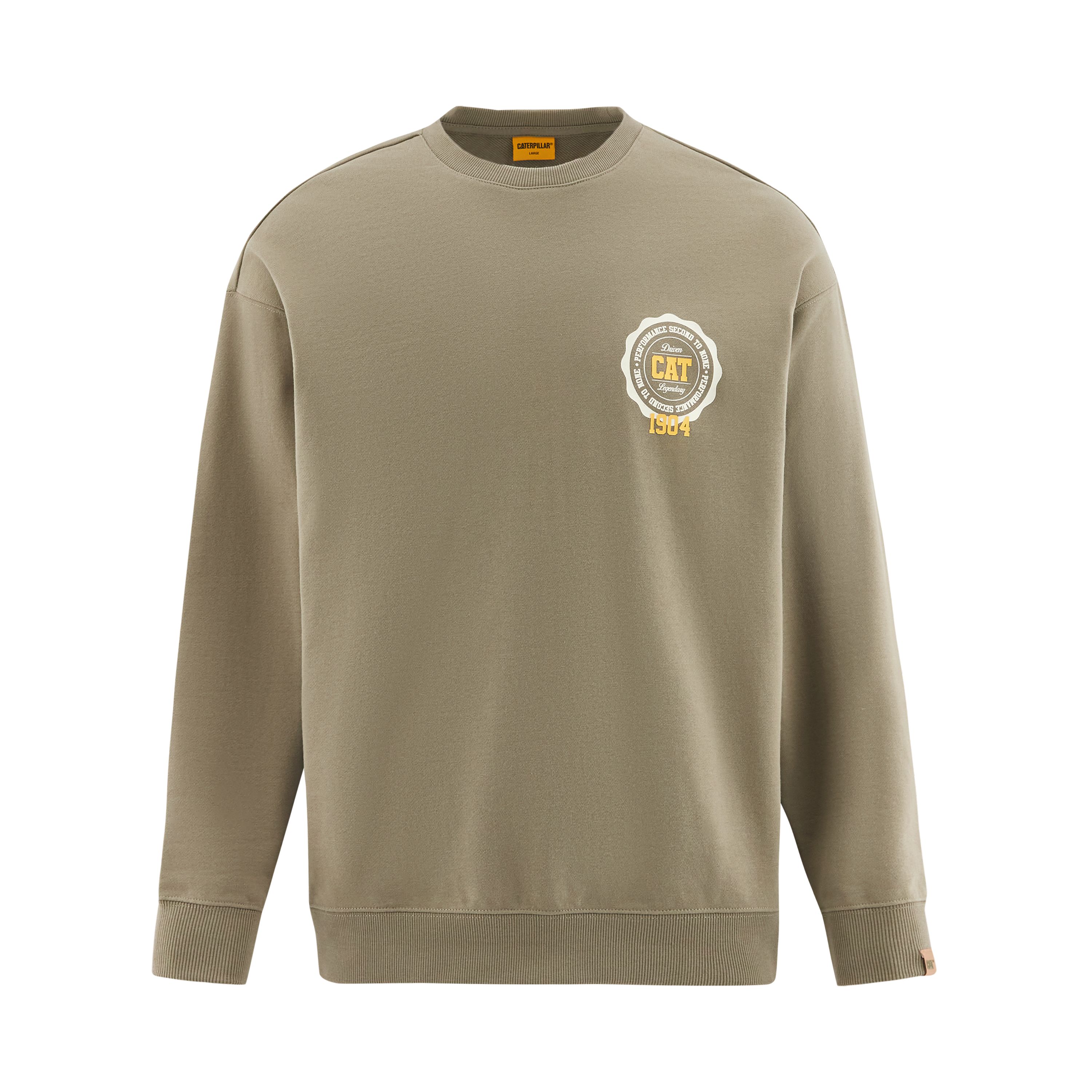 CAT Casual Retro Letter Print Long-Sleeve Sweatshirt Khaki Green CM3SWT45021