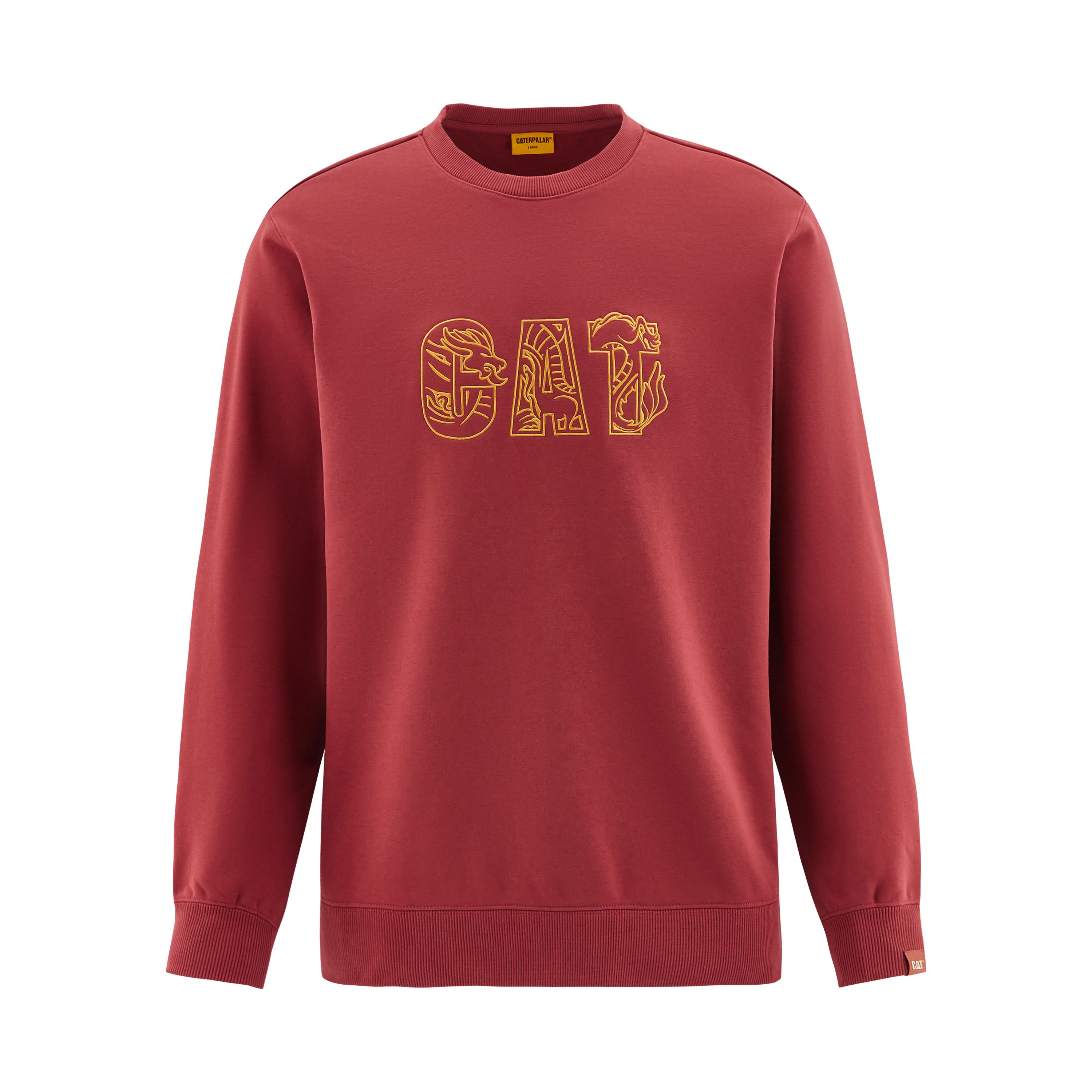 CAT Casual Wrinkle-Resistant Dragon Print Crewneck Sweatshirt - Dark Red CM3SWT48041