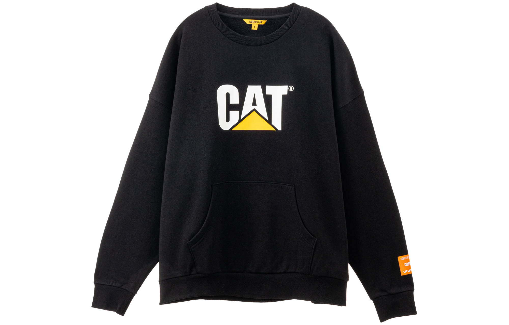 CAT Caterpillar Classic Logo Pocket Crewneck Sweatshirt Unisex Black CJ3SWP26281