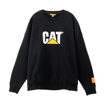 CAT Caterpillar Classic Logo Pocket Crewneck Sweatshirt Unisex Black CJ3SWP26281