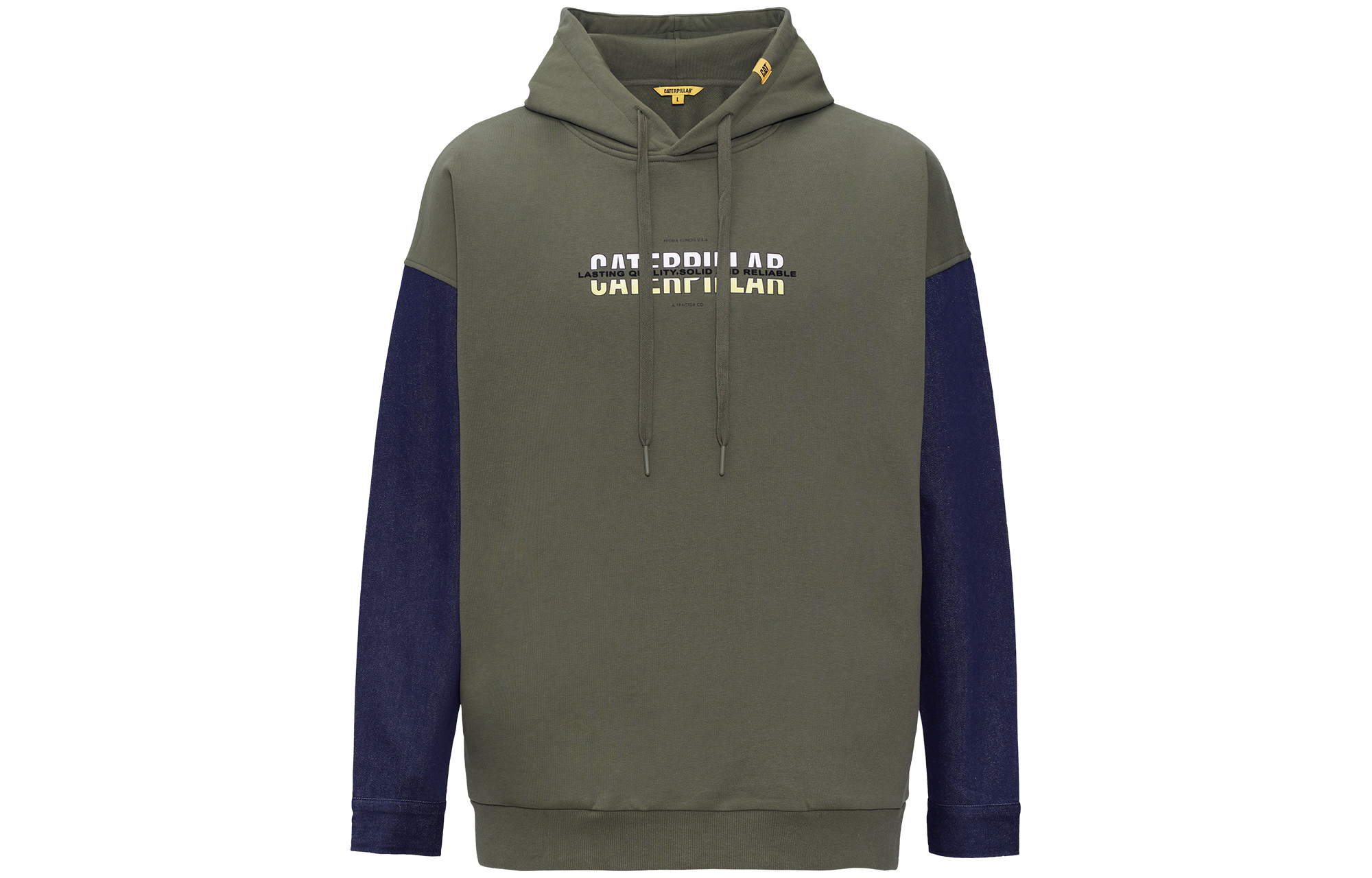 CAT Caterpillar Letter Print Colorblock Hoodie Dark Green () CK3SWQ26641