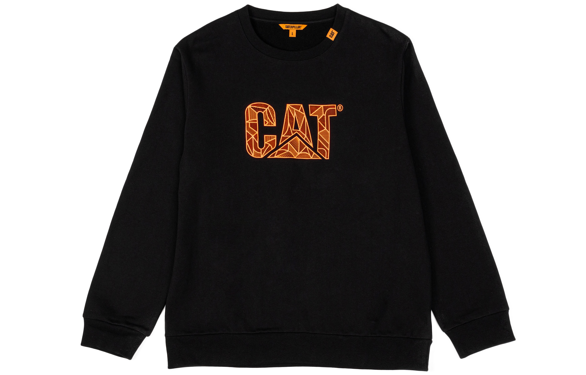 CAT Caterpillar Logo Print Textured Sweatshirt Unisex Black CK1SWQ16101