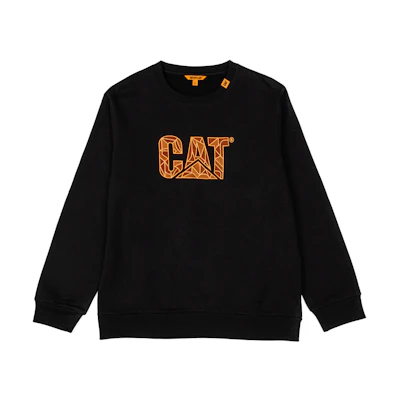 CAT Caterpillar Logo Print Textured Sweatshirt Unisex Black CK1SWQ16101