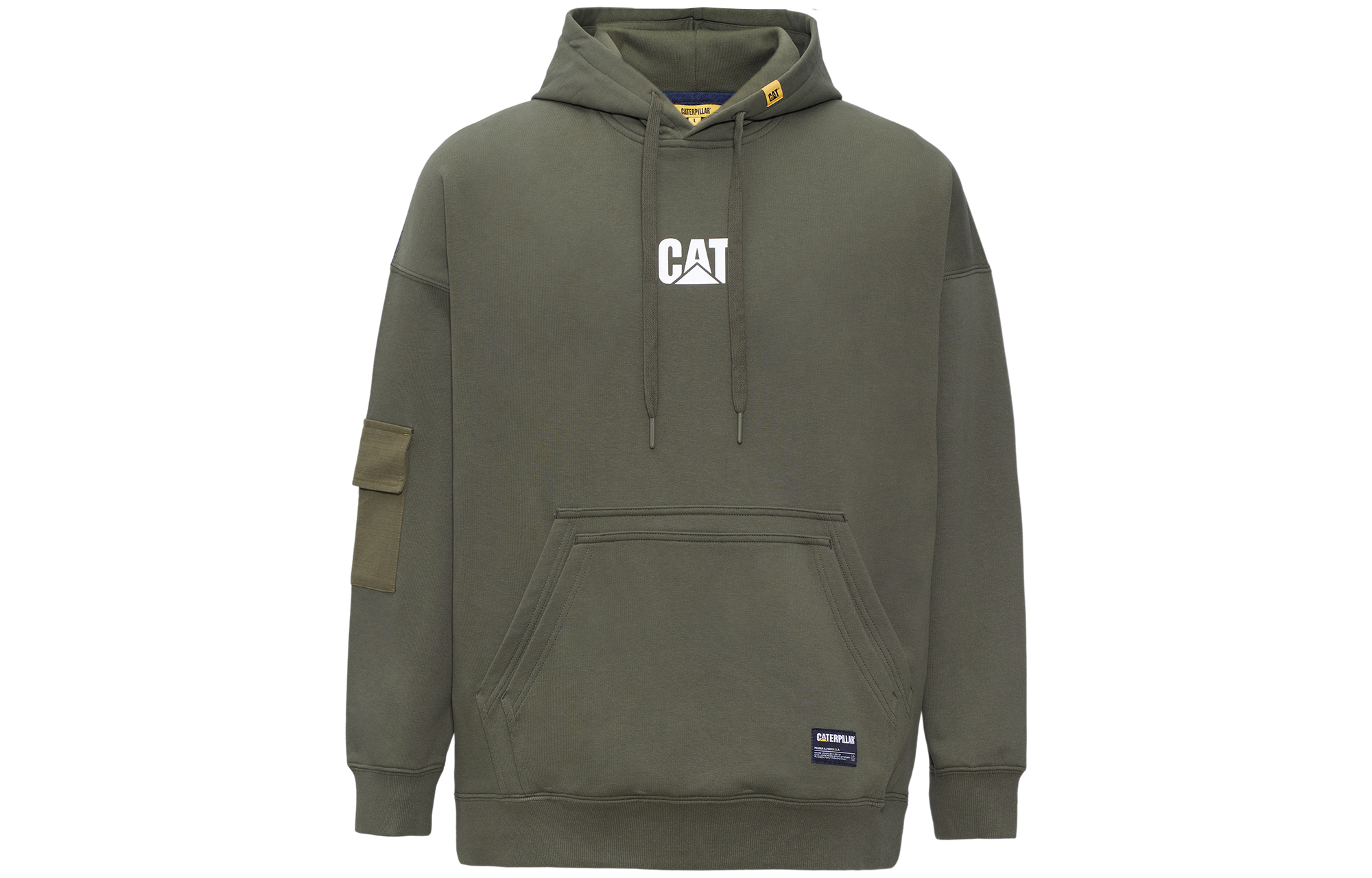 CAT Caterpillar Patchwork Logo Workwear Hoodie Unisex Dark Green CK3SWQ25041