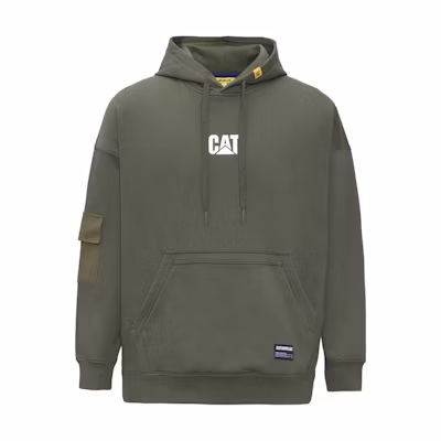 CAT Caterpillar Patchwork Logo Workwear Hoodie Unisex Dark Green CK3SWQ25041