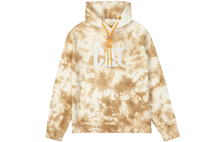 CAT Caterpillar Psychedelic Tie-Dye Reflective Logo Hoodie Men’s Light Khaki CK1SWQ16111C12
