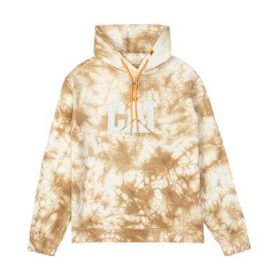 CAT Caterpillar Psychedelic Tie-Dye Reflective Logo Hoodie Men’s Light Khaki CK1SWQ16111C12