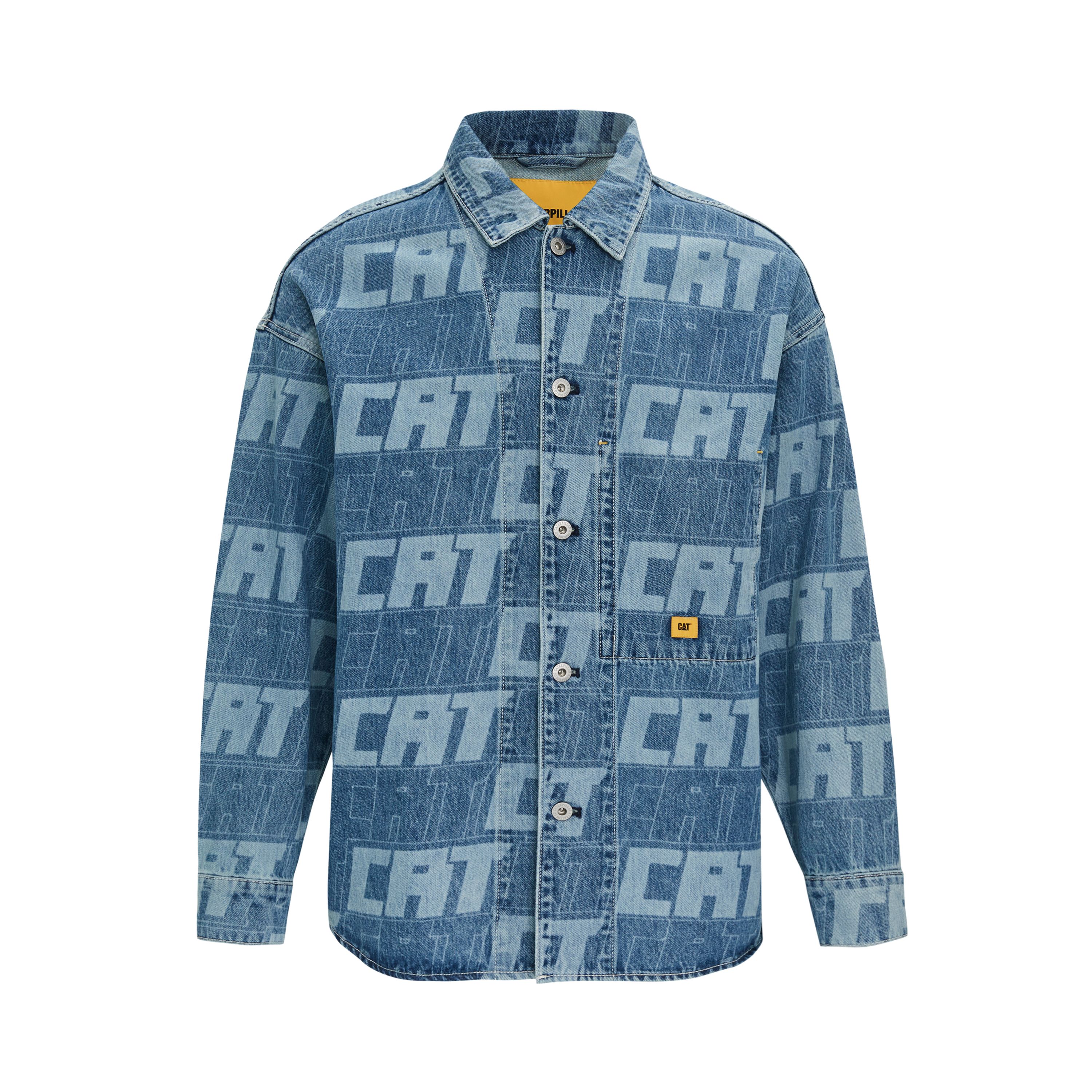 CAT Logo Collared Button-Up Casual Long-Sleeve Jacket Men Indigo Blue CN1JAU13041