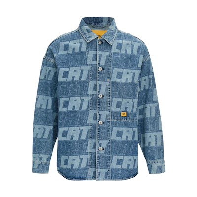 CAT Logo Collared Button-Up Casual Long-Sleeve Jacket Men Indigo Blue CN1JAU13041